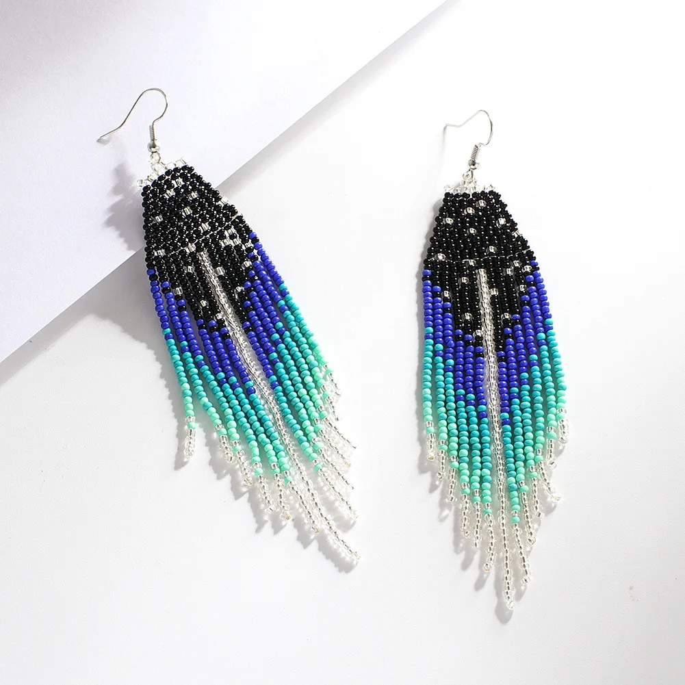 mix beach handmade small fashion women long beaded bead hoop seed beed bride easter earrings fringe