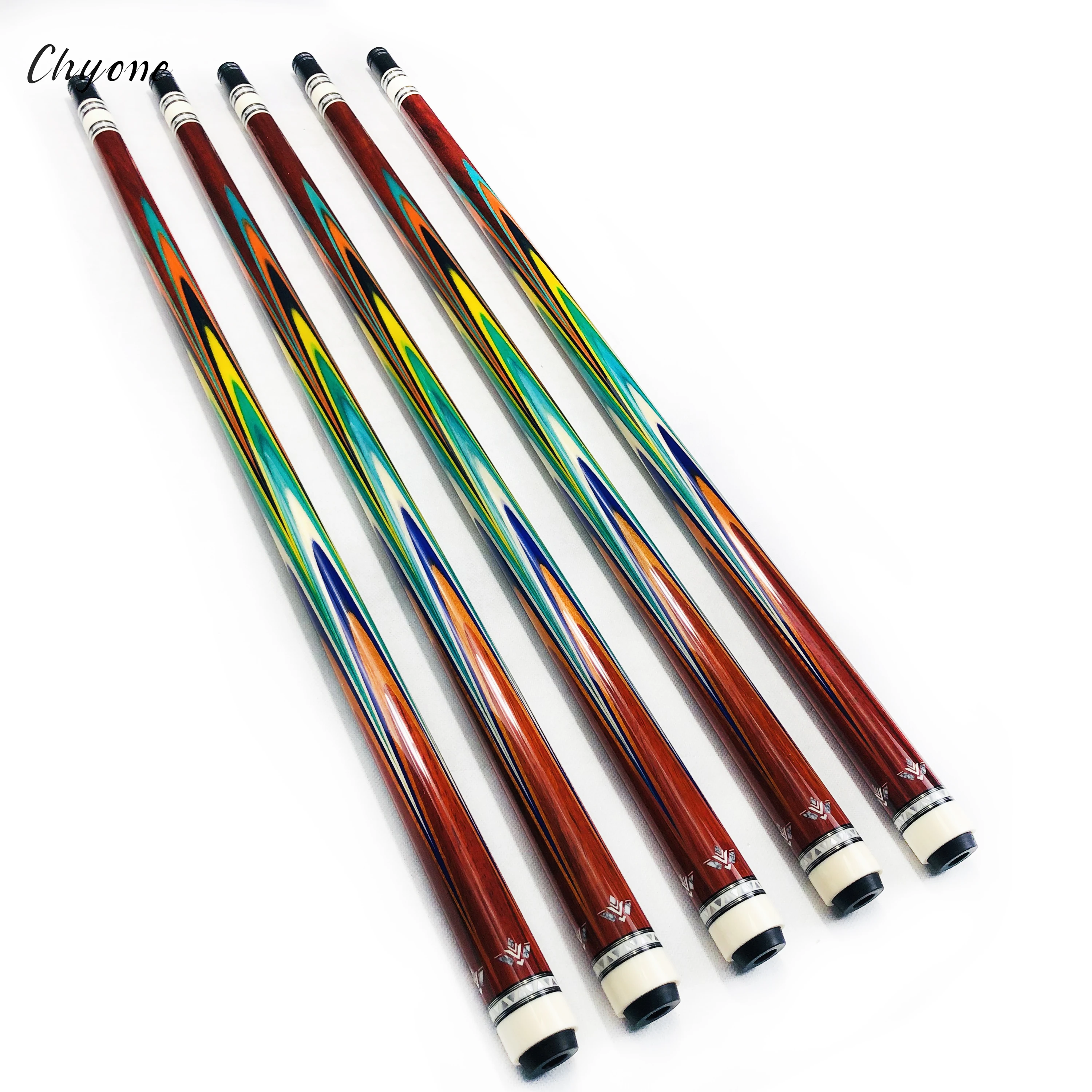 korea 3 cushion Carom cue Chyone custom rainbow butter fly inlay pool cue stick laminated curly shafts billiard cue