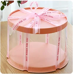 Wholesale pink cake box tall White Clear Round Cake packaging for Wedding Birthday Party gift cake Box