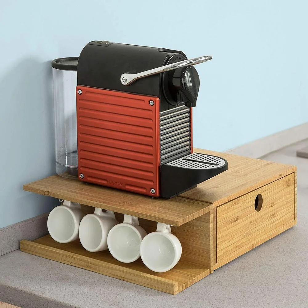 Bamboo Coffee Pod Storage Drawer Coffee Capsule Teabags Box Holder Organizer Coffee Machine Stand