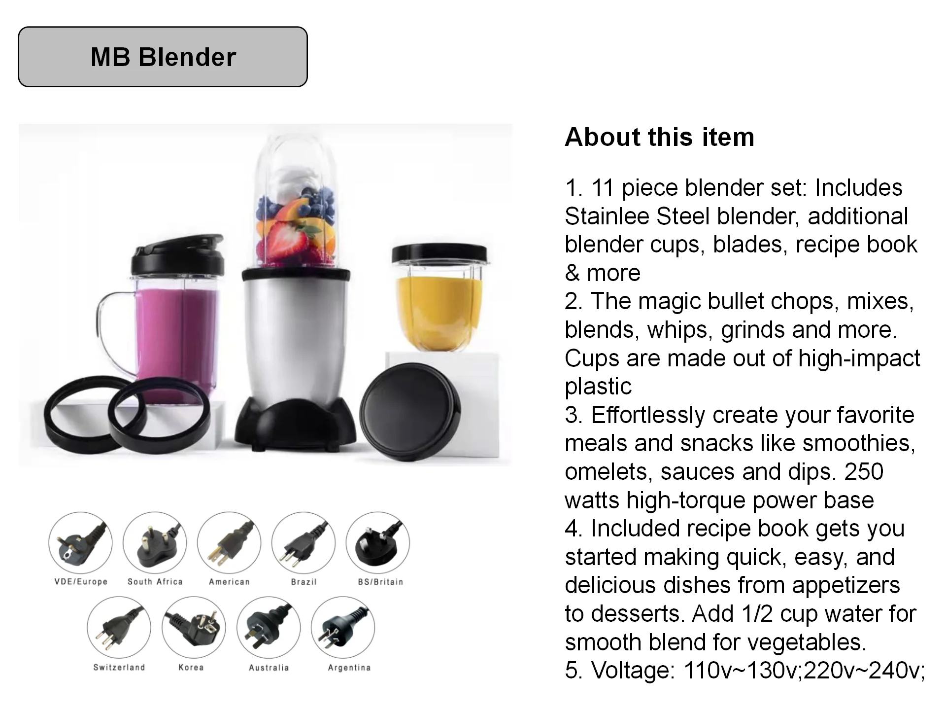 110V High Performance Household Fast and Multifunction MB Blender Mixer OEM