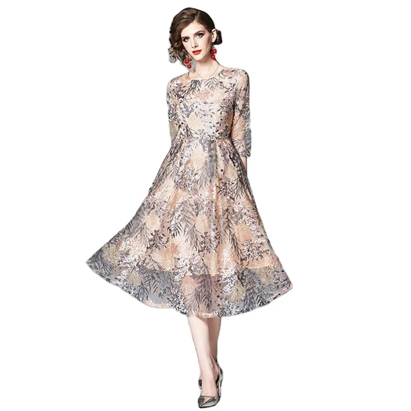 Женское летнее кружевное платье с вышивкой, юбка-трапеция с элегантными рукавами, AZ6245070