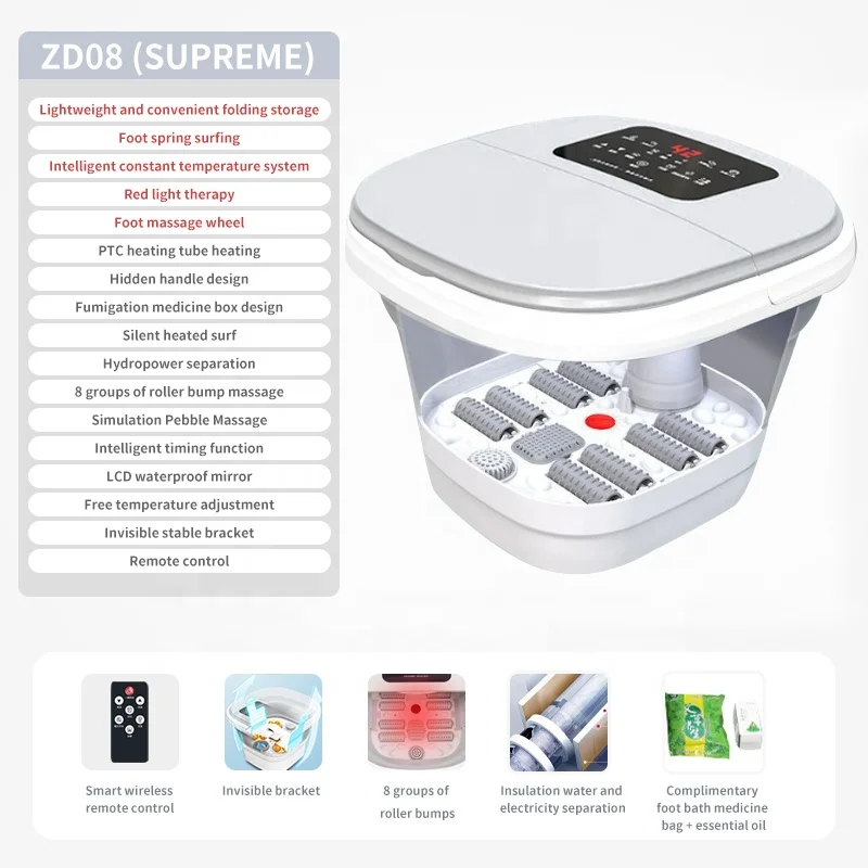 Multifunction Portable Pedicure Basin Heated Infrared Shiatsu Air Bubble Foot Stone Bath Massager for Spa