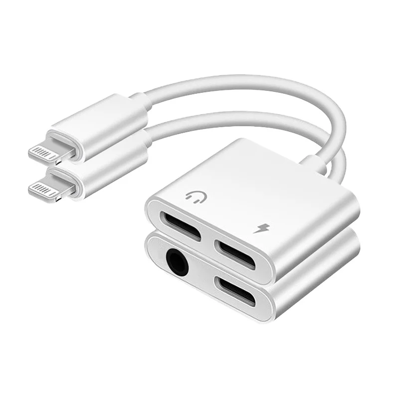 2 In 1 Audio Adapter For iPhone 11 12 Pro Max xXS Aux Jack Headset Lighting 3.5mm To Headphone Splitter Charging Earphone Cable