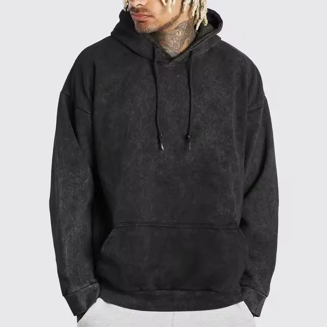Winter season OEM ODM Drawstrings Black Blank Cotton Pullover Sun Faded Hoodie Oversized Hooded Acid Washed Hoodie