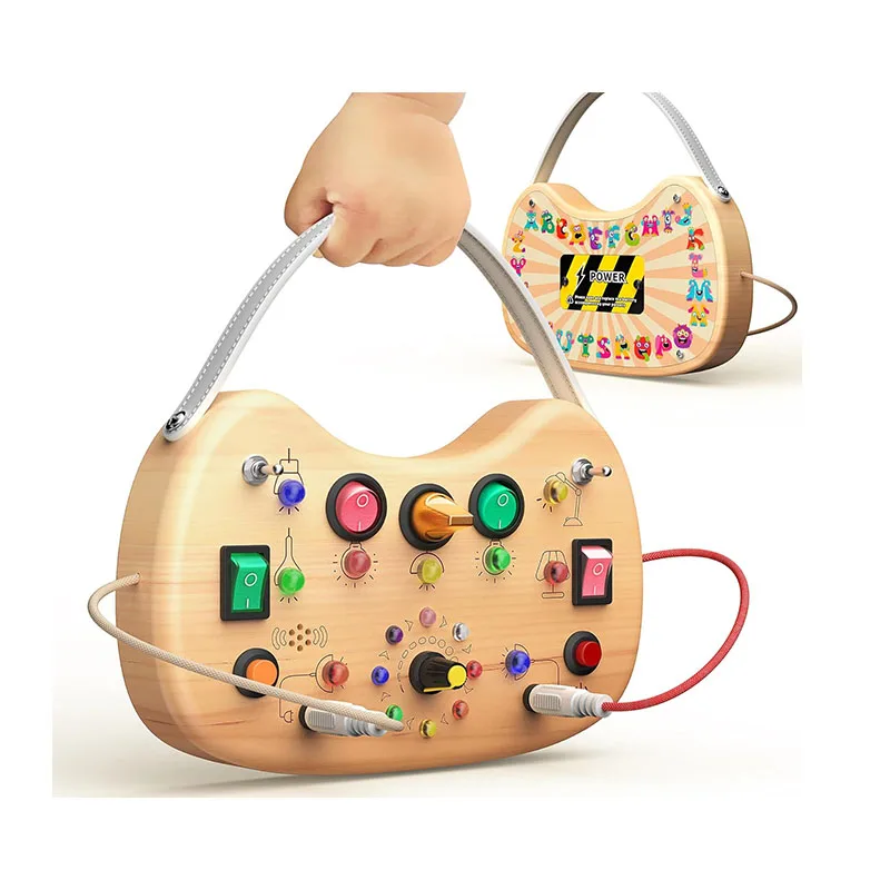 Montessori Toddler Busy Board Sensory Toys for Toddlers Wooden Autism Sensory Toy Toddler Switch Board with LED Lights for Kids