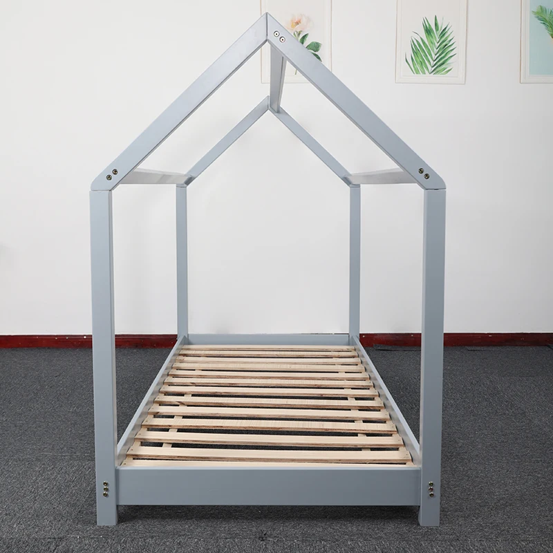 Nursery Furniture Twin Size Wood House Bed Frame with Fence Cabin Bed Floor Bed