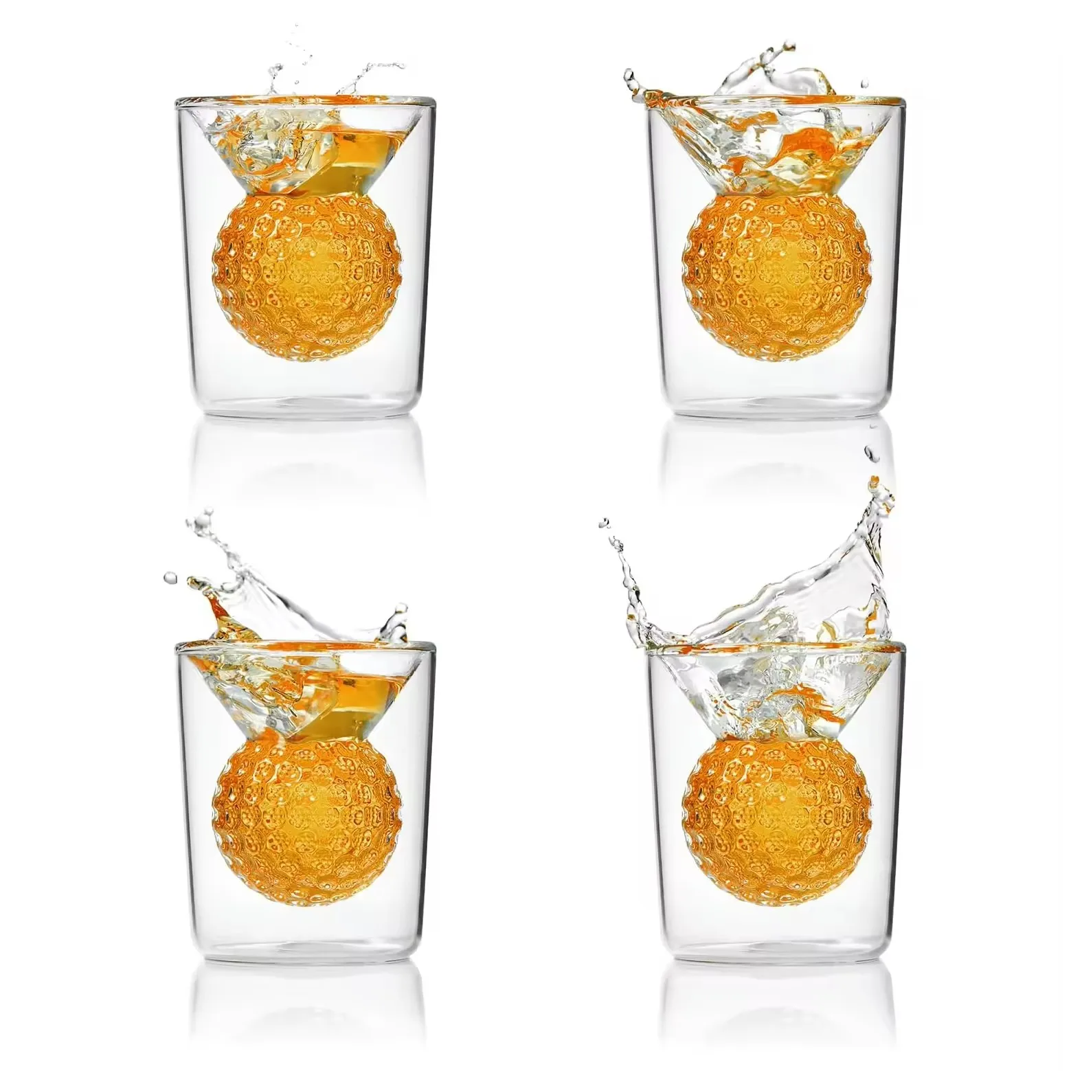 2Oz Double Walled Mini Golf Ball Creative Shot Glasses with 3D Shape Golf Ball for Tequila Whiskey Barware for Birthday Gift