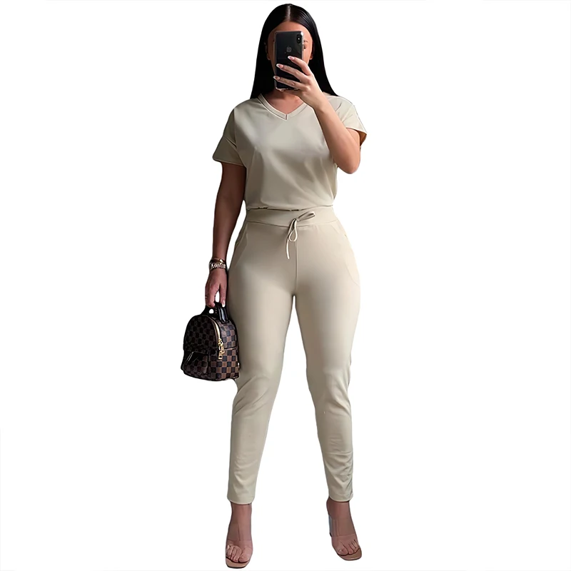 New arrival  summer causal women two piece pant sets T-shirt and jogger solid 2 pcs sets sport outfits clothing