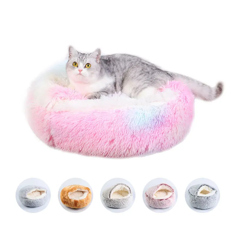 Best-Selling Dog Bed Half Closure Round Dog Cushion Cover Plush Cat Nest Anti-slip Bottom Kennel Soft Comfortable Bed For Dog