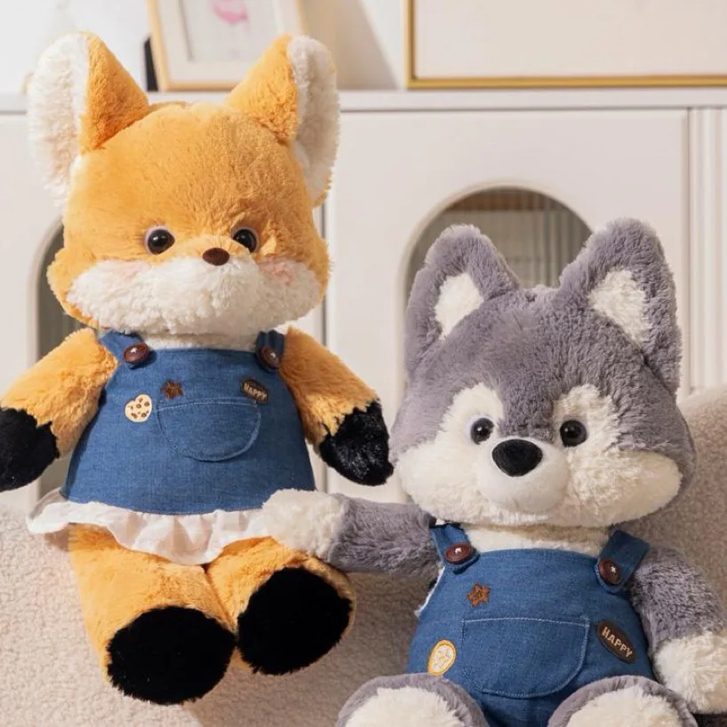 Wholesale Cute Plush Dog and Fox Stuffed Animal for Kids and Babies Room Decor Plush Husky and Fox with Cloth Doll