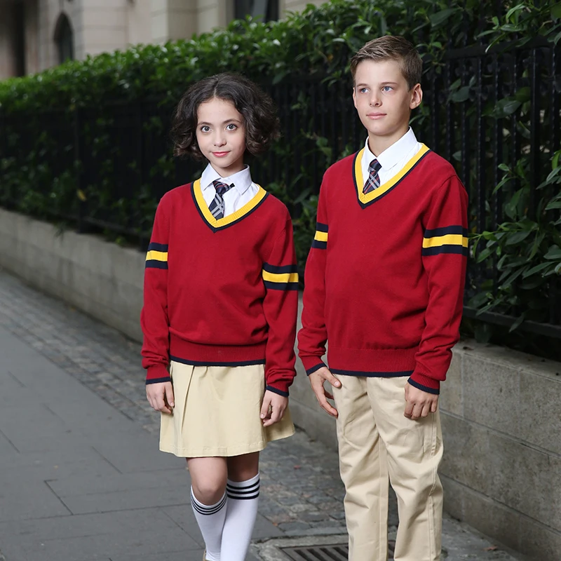 
spring and autumn Factory Price red cotton button knitted children kids Student primary School Uniforms Cardigan Sweater 