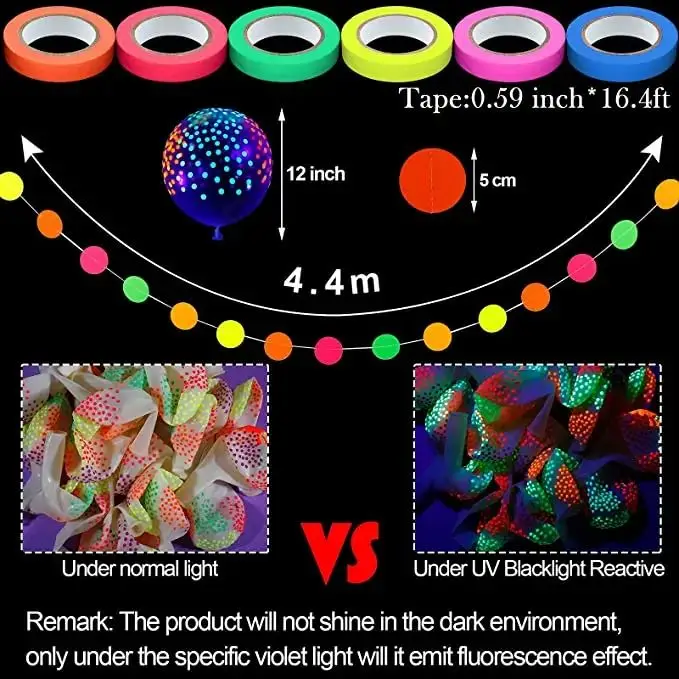 Startparty Glow Party Neon Dark Supplies Blacklight Luminous Tape Neon Round Dot Streamers Fluorescent Mini Polka Dot Balloon
