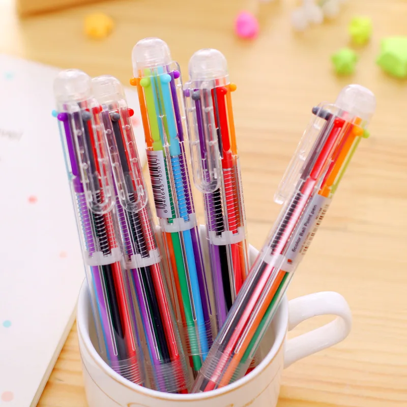 low moq korean student stationery multicolor pen 6 color pen