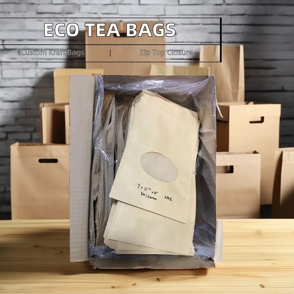 Customizable Brown Kraft Paper Stand Pouch Recyclable Aluminized Film Sealed Zipper Bag Reusable for Tea Milk Sushi Packaging