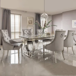 Modern living room furniture stainless steel dining tables and chairs set marble top dining table dining table set for home