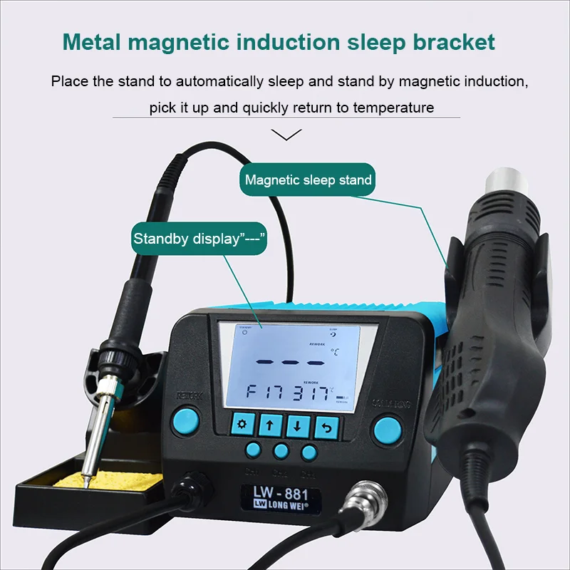 LW-881 Longwei High Power 650W Soldering Station Hot Air Heat Gun Welding Table Professional Solder Station Rework Station