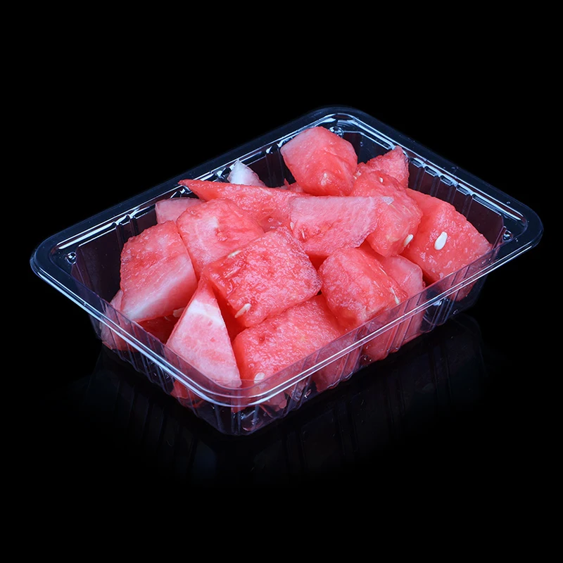 Disposable PET Plastic Food Trays Clear Fruit Food Packing Display for Dry Fruit Vegetable Snacks 19*14*2.5cm Plastic Dish