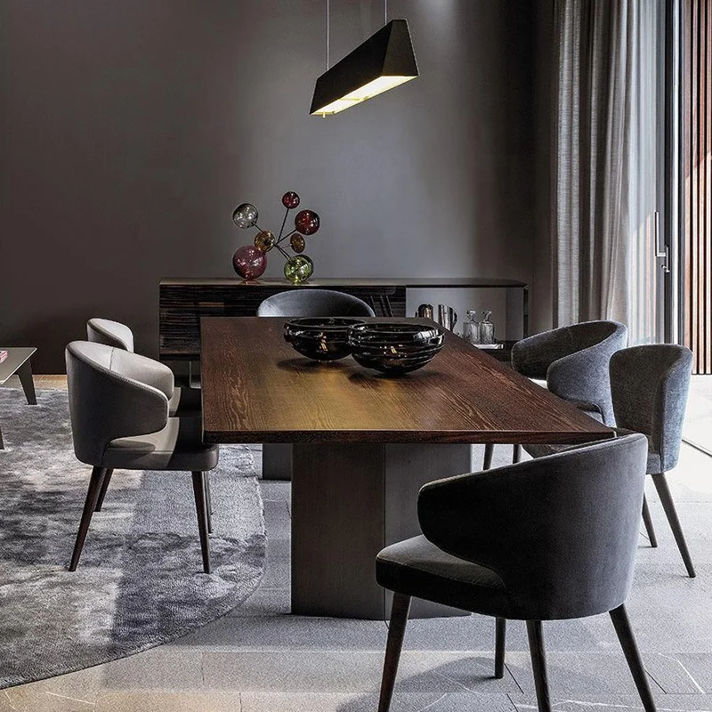 Solid Wood Multi-layer Board Table Top Brushed Stainless Steel Vacuum Plating Bronze Bracket Dining Table