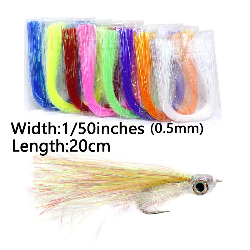 0.5mm/15-20cm 8 colors Ice Wing Fiber flat flash Tinsel crystal flashabou saltwater streamer flies fly tying materials