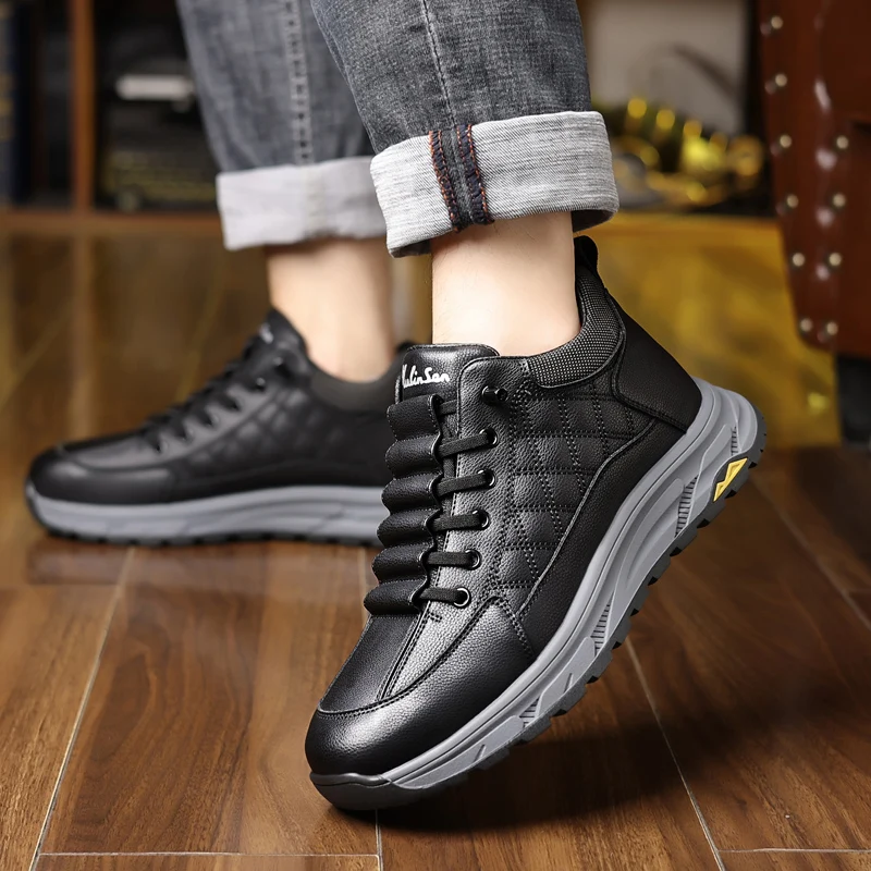 warm plush lining casual shoes size 38-44 lace up winter sneakers for men