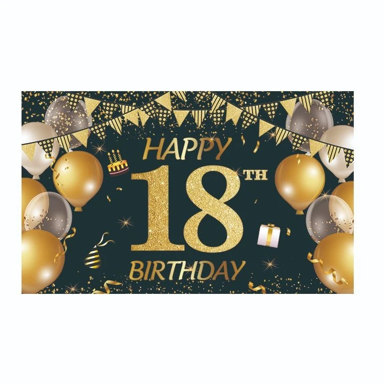 Stock 100D polyester glitter gold happy birthday background banner For Birthday Party Supplies