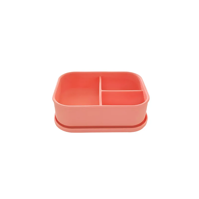 Household items  BPA free 3 Compartment 850ml Lunch Box Silicone Microwave Safe Plastic Bento box for Office School