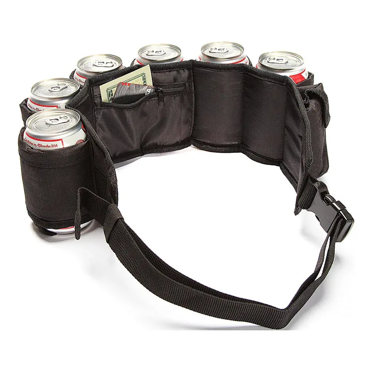 Adjustable 6 Pack Bottle Custom Beer Belt Holder with Hidden Zipper Pocket