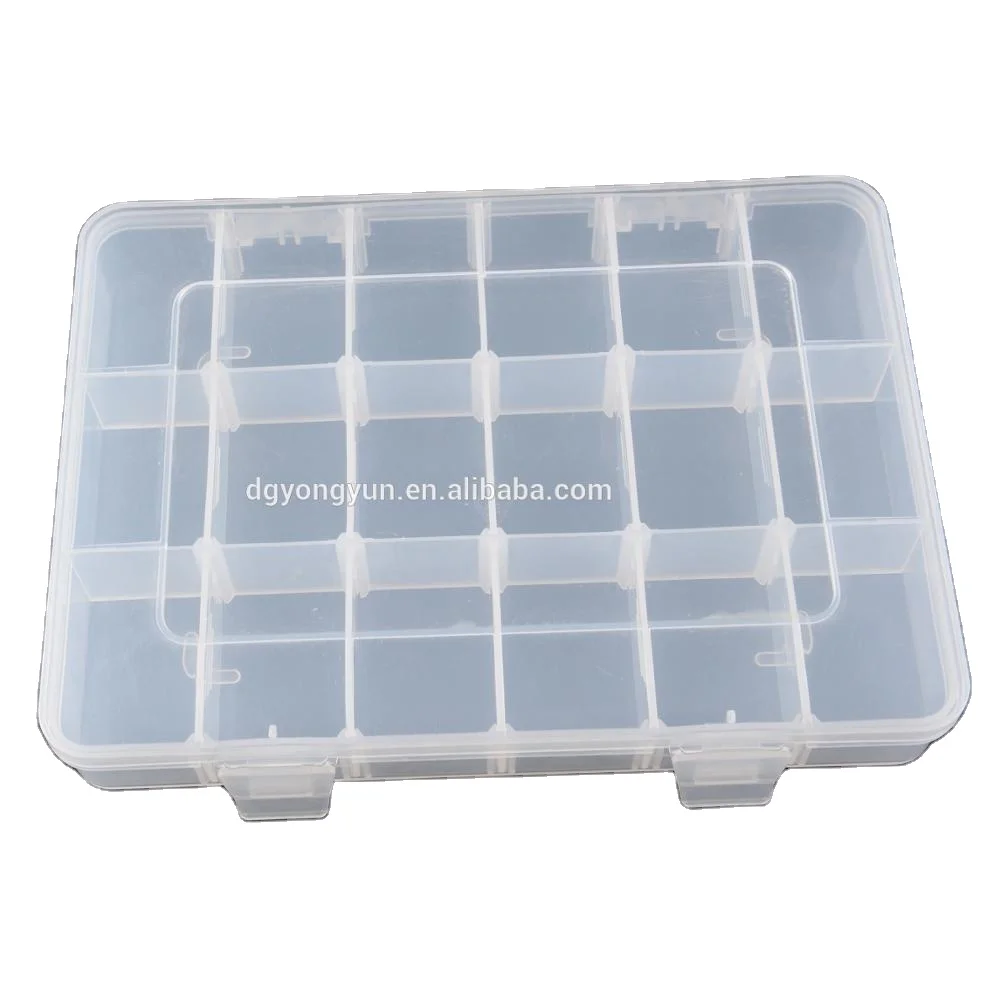 18 compartments transparent plastic storage box with removable dividers
