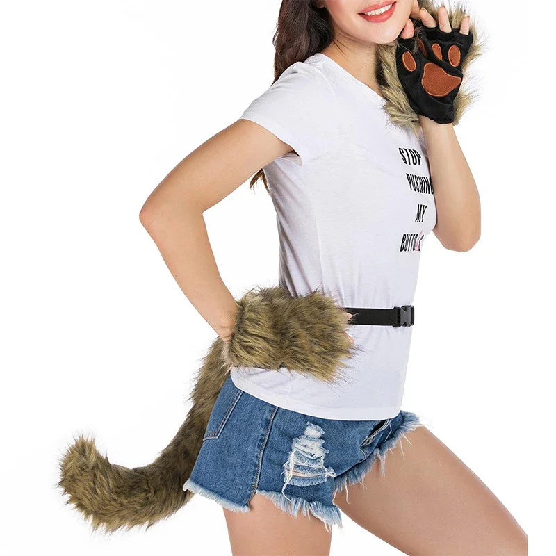 3pcs Halloween Carnival Dress Up Animal Tail Fox Mask Gloves Suitable For Animation Exhibition Cosplay Outdoor Party Costumes