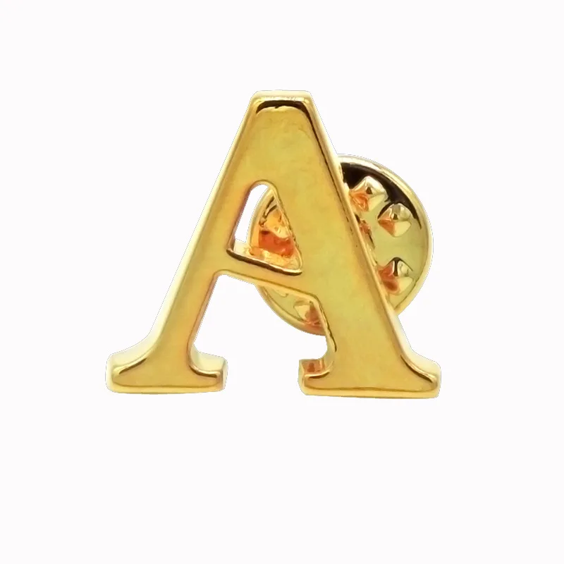 New 26 alphabet letter gold metal plated initial alphabet pin stainless steel enamel alphabet letter charms
