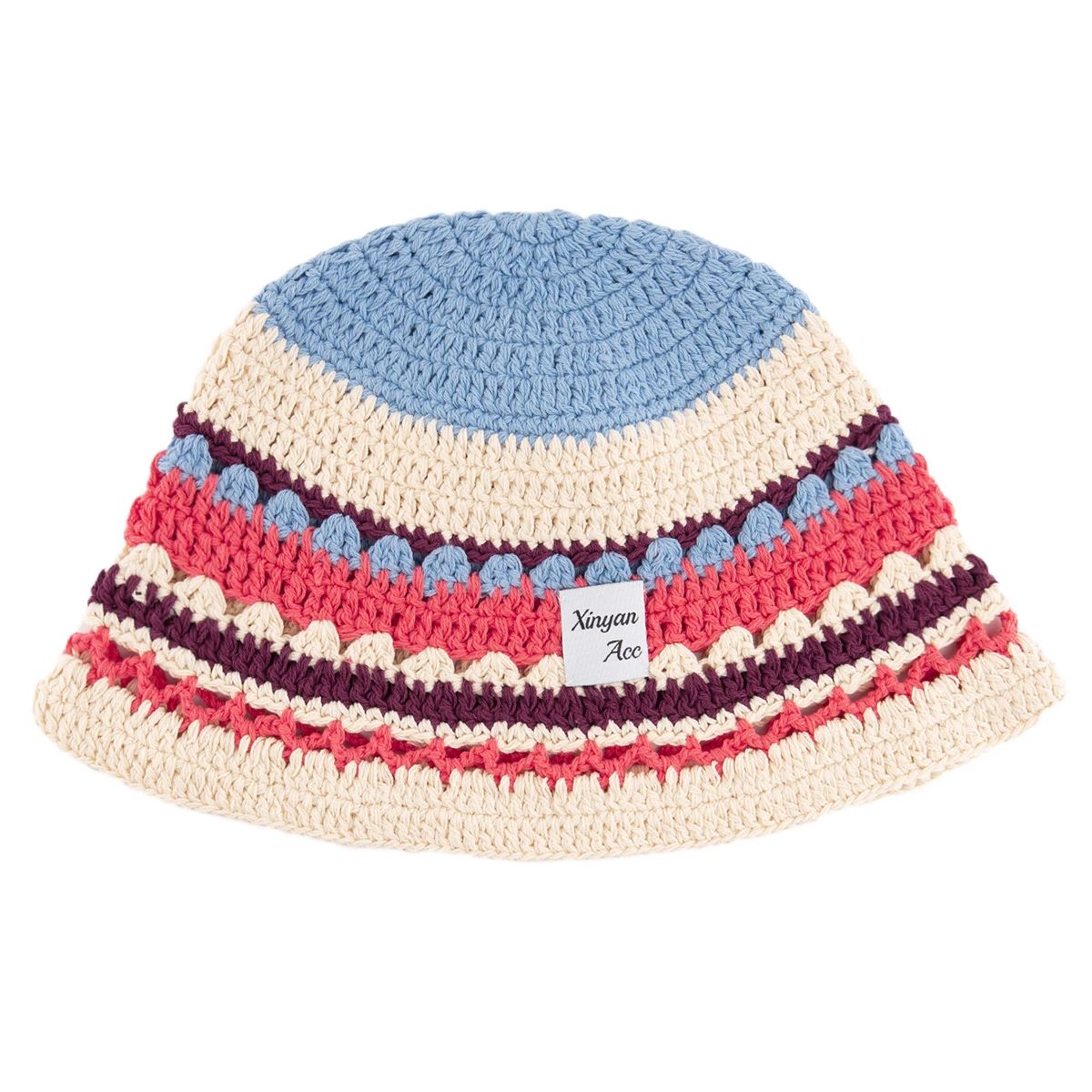 Custom colorful ladies hand made crochet fisherman cap hat chunky checkered knitted crochet bucket hat  For Man And Woman