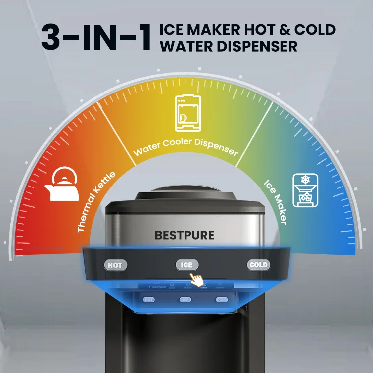 Top Loading Water Bottle Ice Maker Hot and Cold Water Dispenser Desktop Water Cooler
