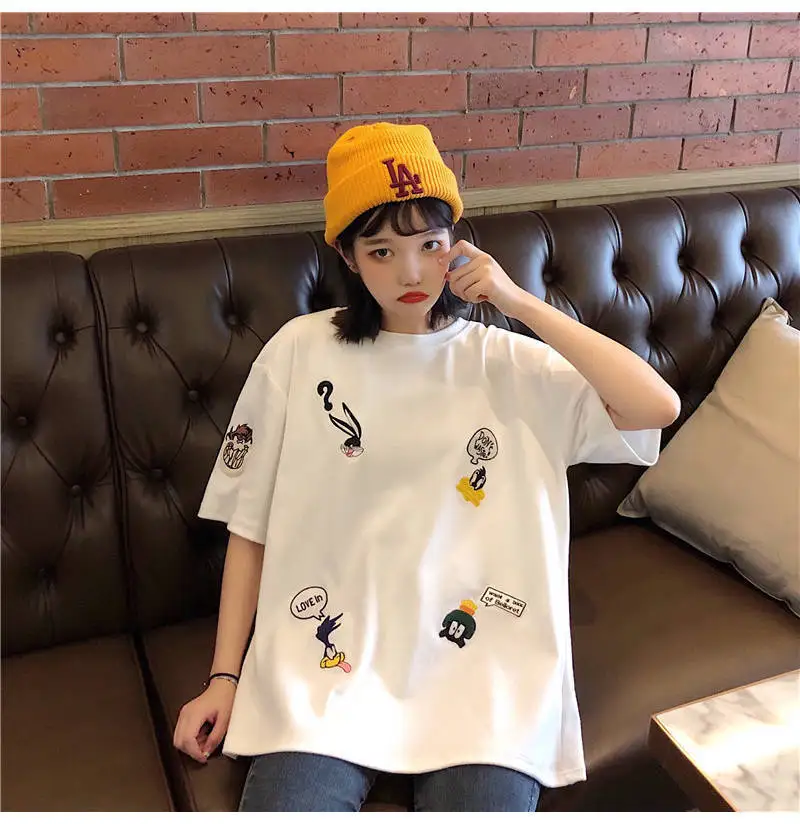 Футболки для девочек студентов женские BF стиль футболки 2021 Новый с О-образным вырезом с короткими рукавами стильная футболка с изображением персонажей видеоигр, футболки больших размеров, женская летняя обувь