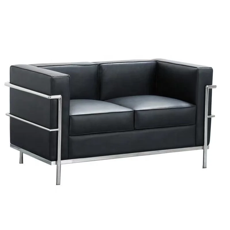 Nordic fashion black leather sofas chair metal steel frame modular sofa dining room cafe furniture modern office sofas chair