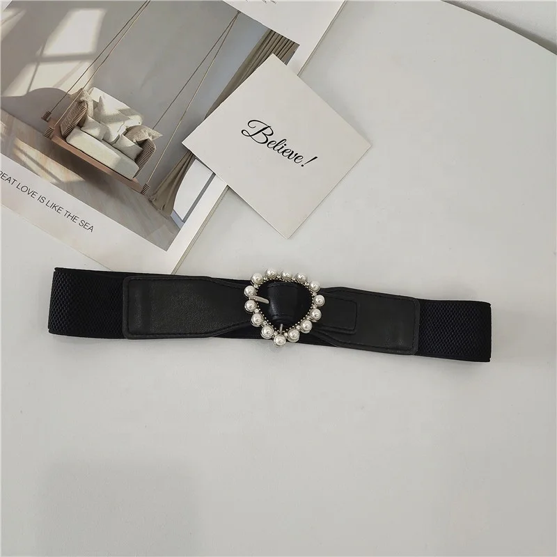 Heart Shape Pearls Buckle Belts for Women Fashion Elastic Ladies Corset Waistband for Dress
