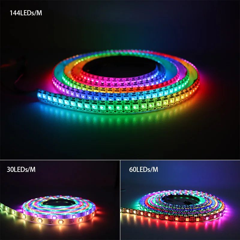 5V WS2812B RGBIC Independently Addressable Colour Pixel LED Flexible Strip Light 144 LED/M Black White FPC Magic Colour Lamp Bar