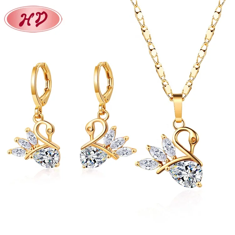 18k gold plated trendy jewellery elegant jewelry set for lady swan accessories sets with cubic zirconia stone