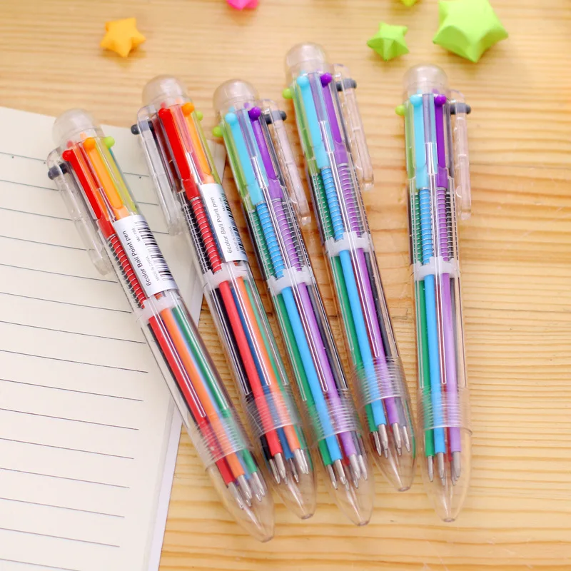 Promotional cheap office plastic transparent multi 6 color ball pen