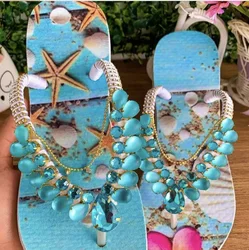 Custom Logo Women  Diamonds Straps Luxury Beach Wedding Flip Flops Slippers