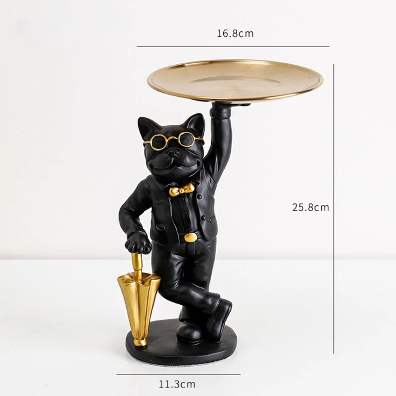 Скандинавские украшения для гостиной, статуя собаки из смолы, скульптура французского бульдога с золотым подносом