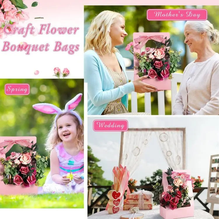 Wholesale Double Sided Water Proof Kraft Paper Portable Flower Basket Handle Carton Creative Bouquet Holiday Gift Wrapping Box
