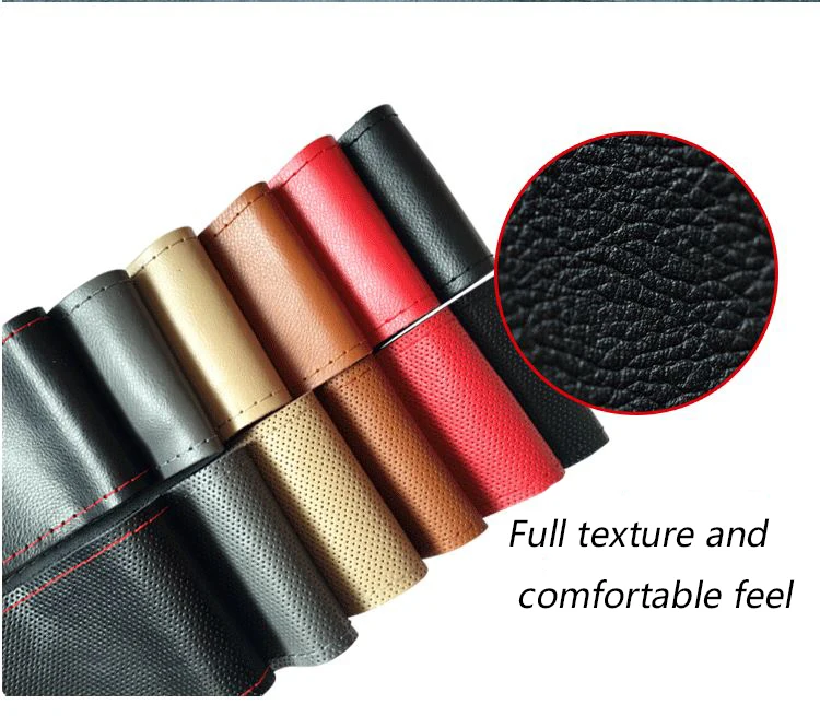 
Universal 38cm DIY Hand Stitch Genuine Leather Steering Wheel Cover With Needle And Thread 