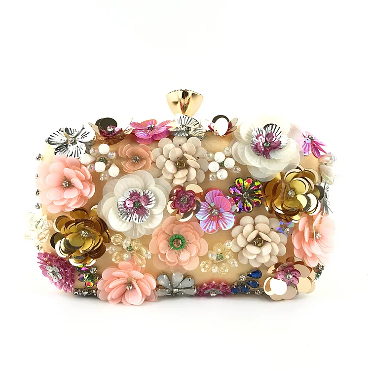 Elegant lady flowers handmade evening party chain shoulder handbag clutch purse for wedding beaded bags