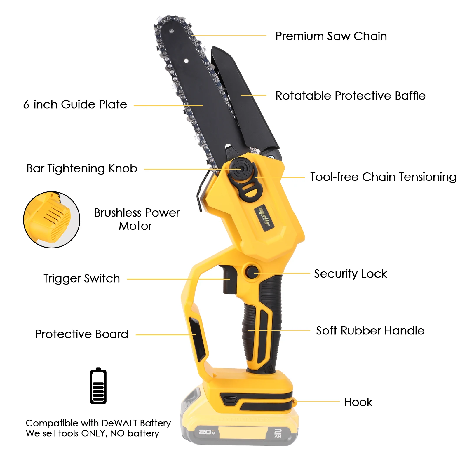 Цепная пила Mellif 6 дюймов для DEWALT 18 в 20 60 гибкая аккумуляторная беспроводная бесщеточная цепная электрические ножницы prunner