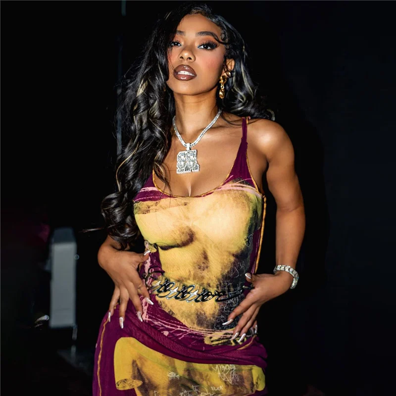 2023 Summer New Womens Sleeveless Printed Dress High Waist Slim Long Dress To Show Thin A Line Dress