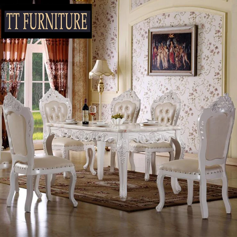 Antique Style Italian Dining Table, 100% Solid Wood Italy Style Luxury Dining Table Set xhczc003