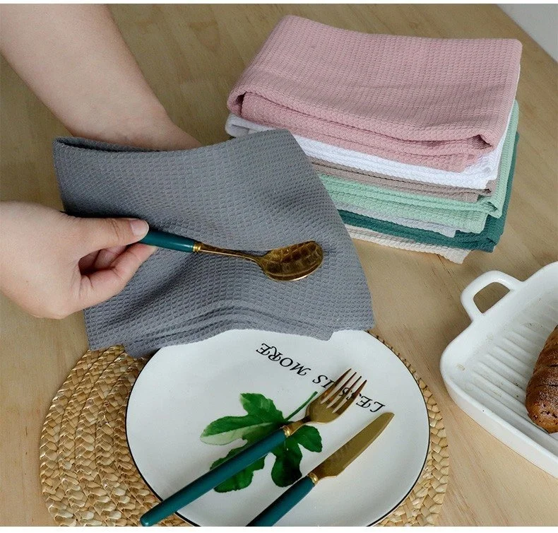 DUOLAI Waffle Kitchen Towel 100% Cotton Strong Water Absorption Plain Color Dish Cloth Weave Dinner Table Kitchen Napkin