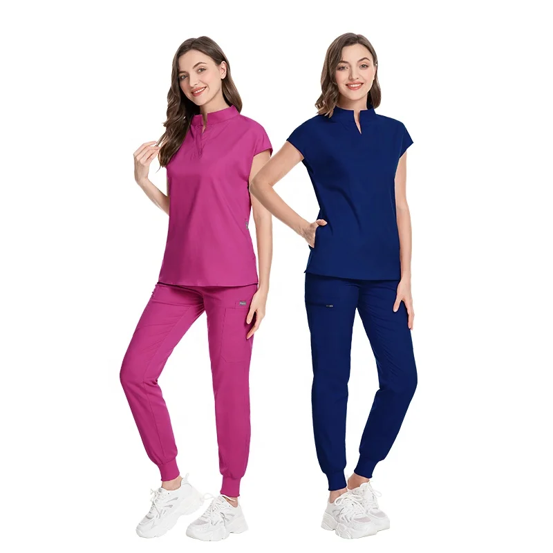 Manufacturers Short Sleeve Burgundy Nurse Jacket Jogging Scrub Set Scrub Suit Scrubs Hospital Medical Fabric Uniform