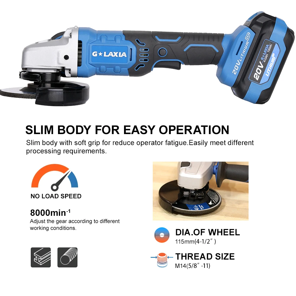 Беспроводная профессиональная угловая шлифовальная машина Galaxia, 20 в, 115 мм, лидер продаж